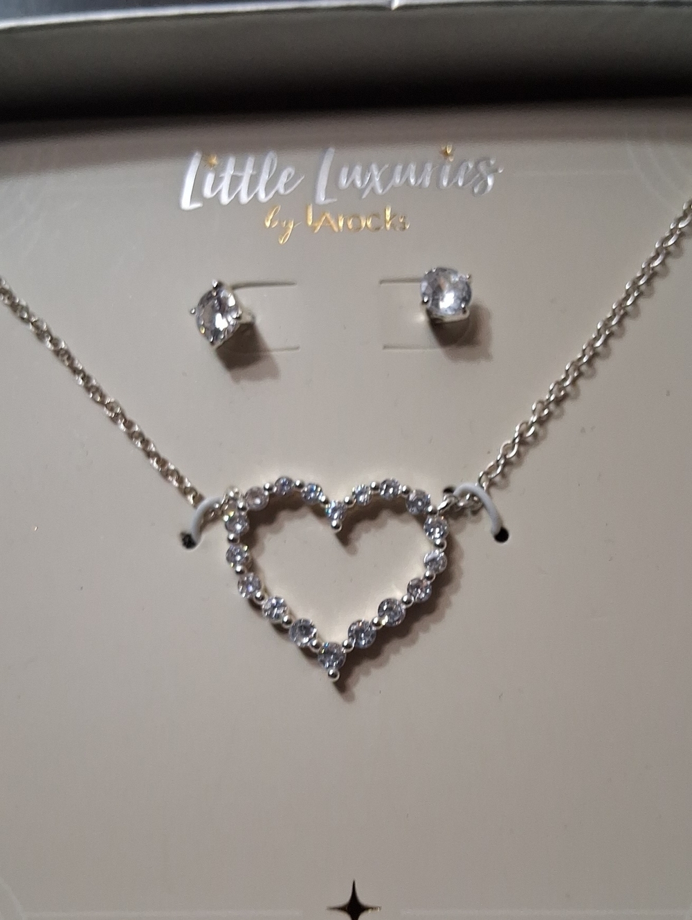 Silver Heart Necklace and Stud Earring Set